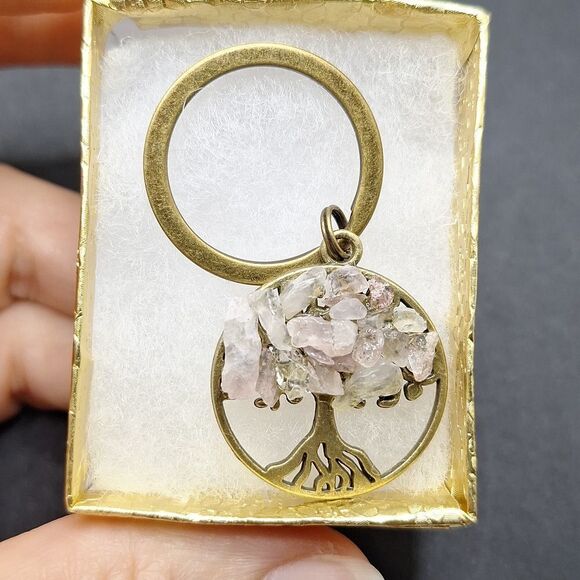 Rose quartz tree of life keychain bronze keyring charm accessory - Picture 2 of 3